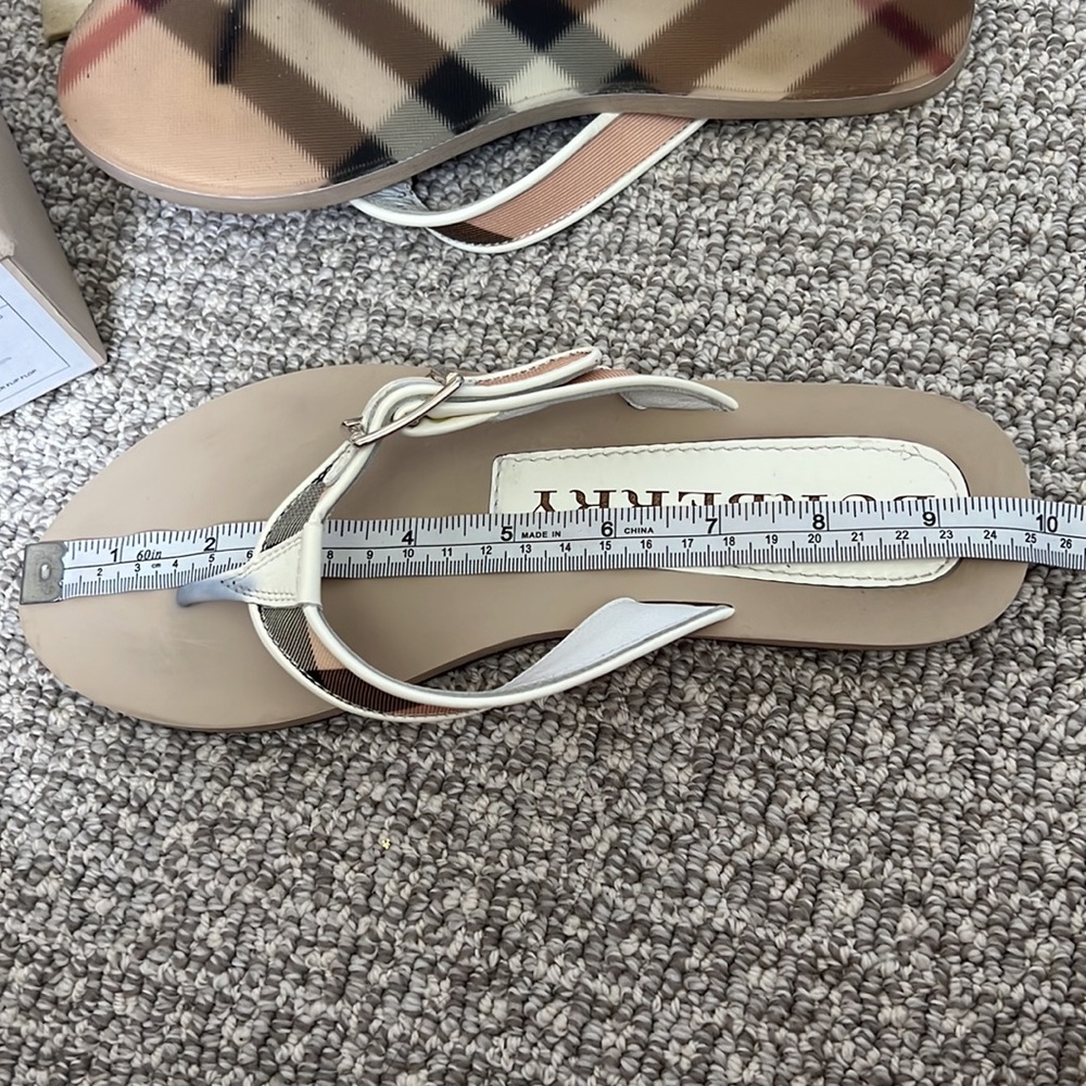 Burberry Lancaster Nova Flip Flop Sandals Shoes Slides 37 White Tan Classic - Picture 13 of 13